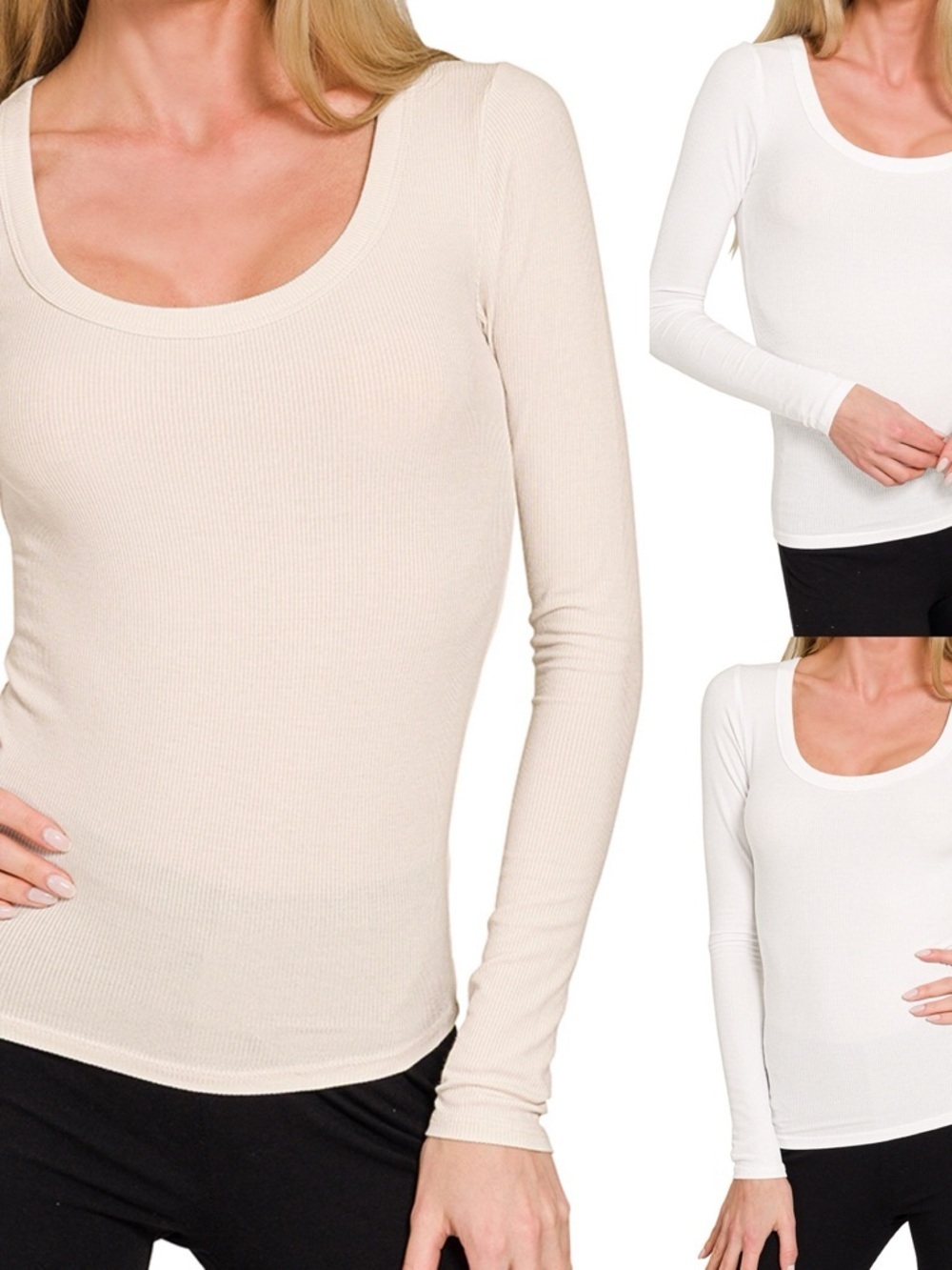“ Everyday Bliss Long Sleeve “ Tee | Sand Beige / White